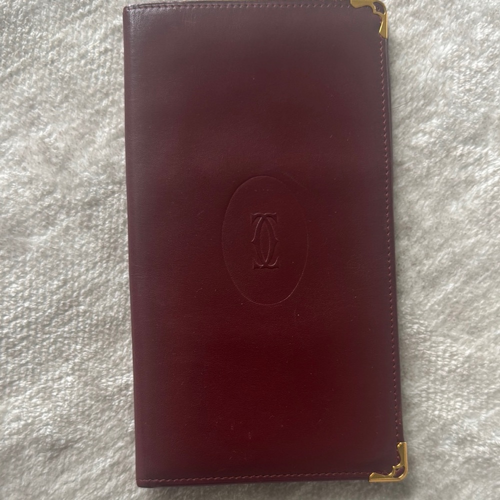 Cartier Deep Red Leather Wallet with Gold Trim